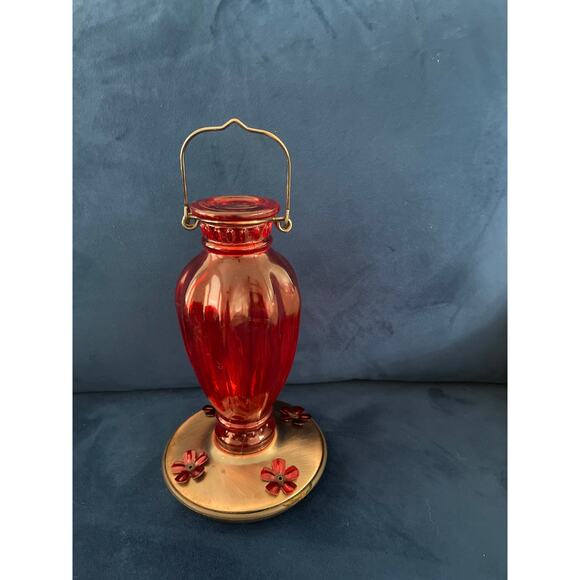 Perky Pet Red Daisy Vintage Glass Vase Hummingbird Feeder - Picture 1 of 5